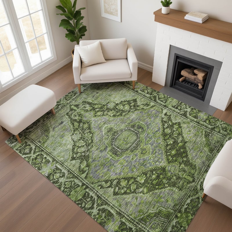 Premium Washable Super Soft Traditonal Marcus Mayfield Rug - Olive - 9' x 12'