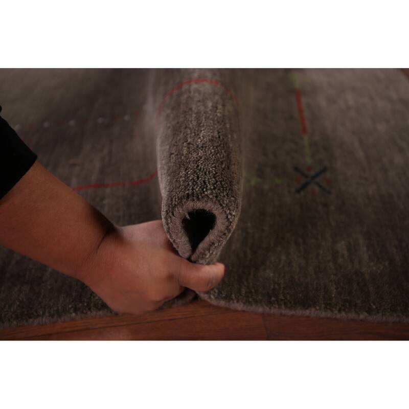 Brown Gabbeh Oriental Area Rug Hand-Knotted Wool Carpet - 5'0"x 6'11"