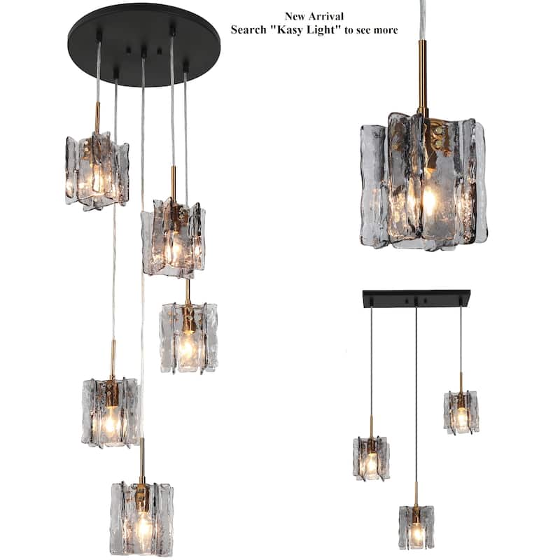 Kasy Modern 3-Light Linear Chandelier Textured Glass Pendant Lights for Kitchen Island Dining Room - L 18.1" x W 4.7" x H 8.7"