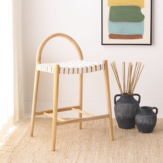 SAFAVIEH Rhyan Solid Wood 35-inch Seat Height Counter Stool (Fully ...