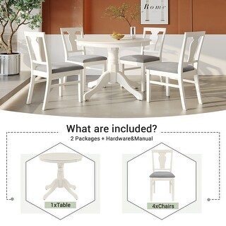 Mid-Century 5-Piece Round Wood Dining Table Set with 4 Kitchen Chairs ...