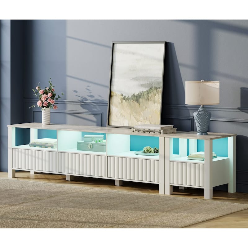 White TV Stand for 65-100 Inch TV with LED Light, Modern TV Console