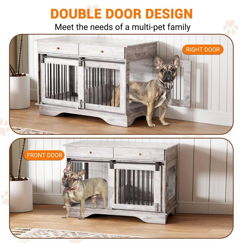 47" Dog Crate Furniture,Dog Crate Table with Drawers & Divider