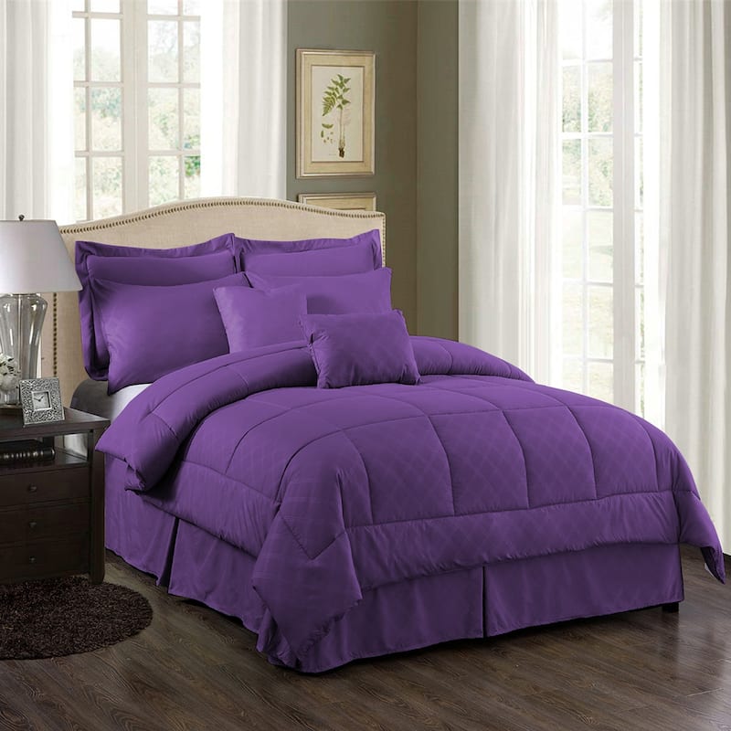 10-piece Solid Color Microfiber Comforter and Sheets Set - Purple - King - 10 Pieces or More