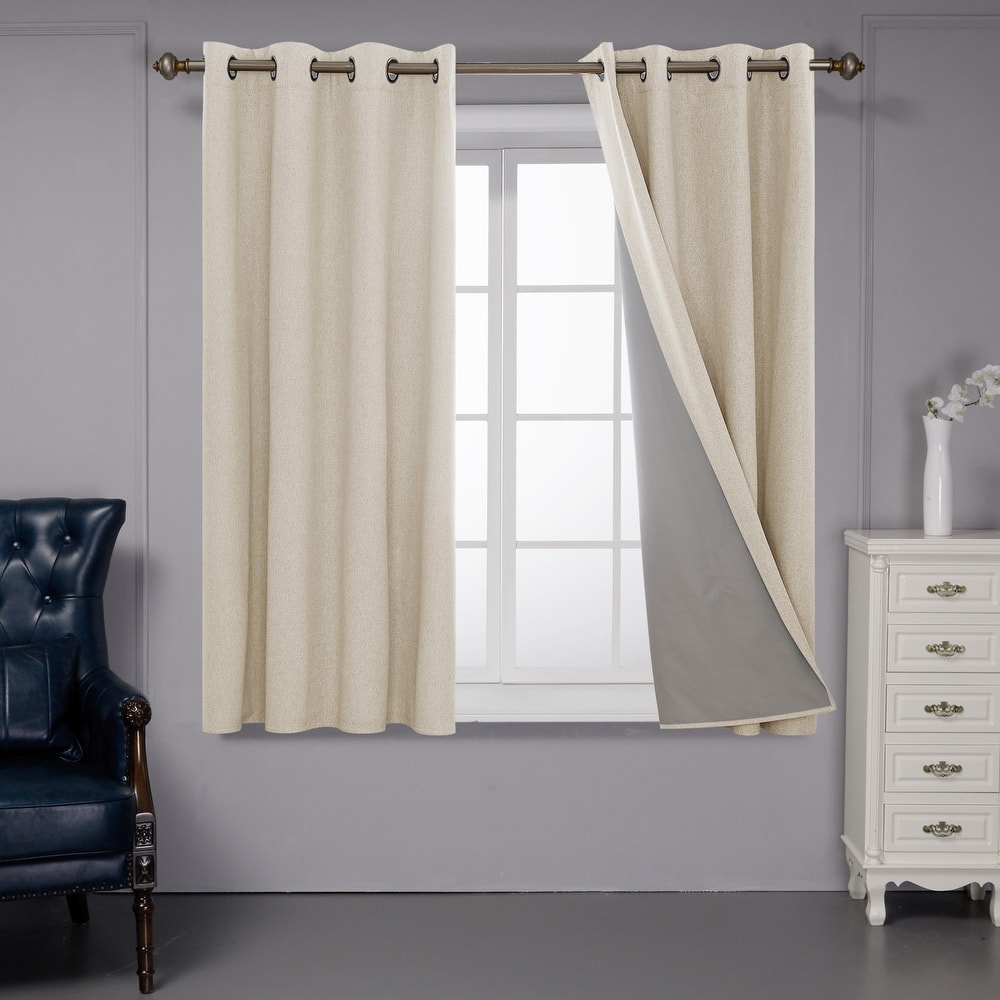 Deconovo Faux Linen Total Blackout with Coating Curtains (2 Panel)