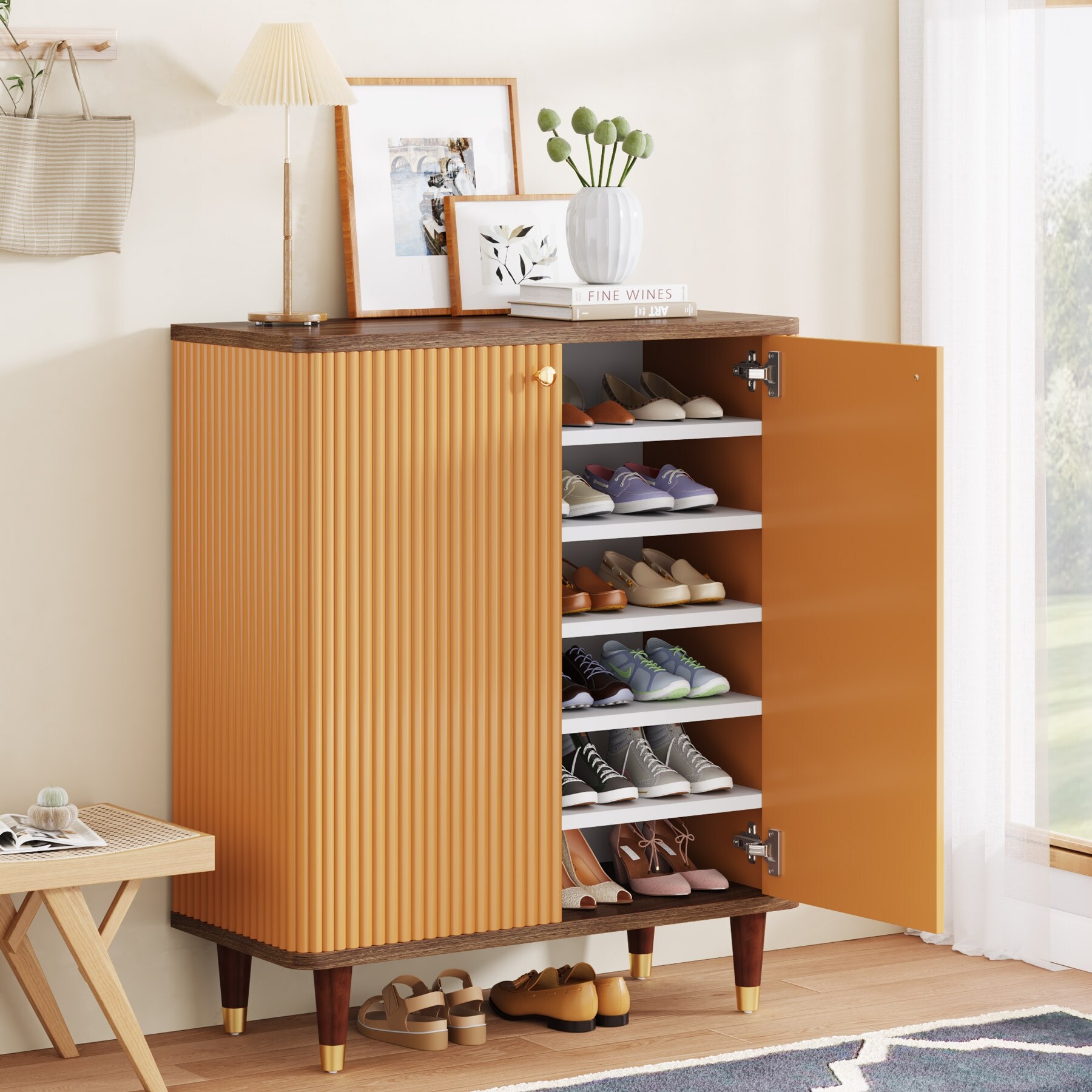 6 Tier Wood Shoe Cabinet with Doors 24 Pairs Shoe Storage Cabinet with Adjustable Shelves On Sale Bed Bath Beyond 40031091