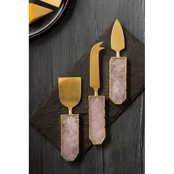 Brittany Rose Quartz Cheese Knives, Set of 3 - Pale Pink