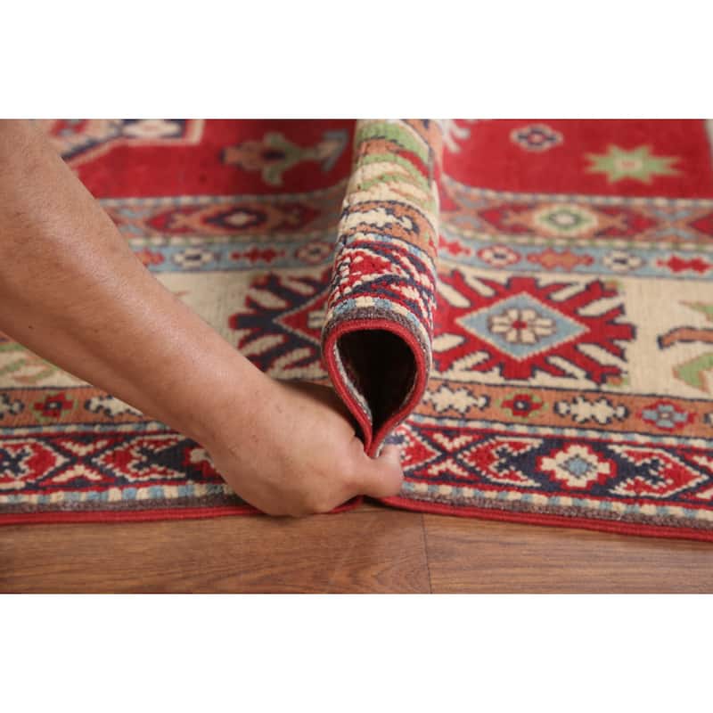 Hand Knotted Oriental 100% Wool Carpet Traditional Geometric Red Kazak Area Rug - 10' 2'' X 6' 4''