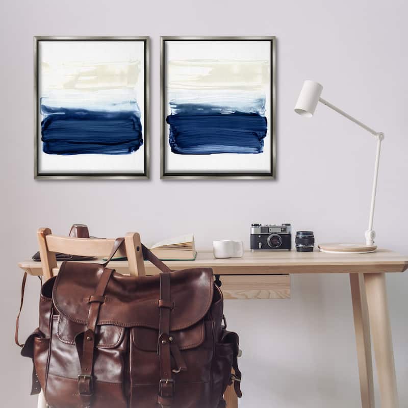 Stupell Coastal Brushstrokes Abstract Beach Framed Floater Canvas Wall Art Design by Victoria Barnes (Set of 2)
