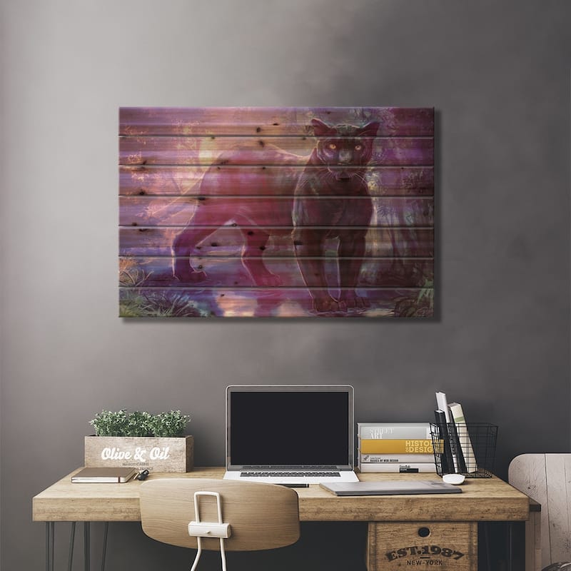 Panther Print On Wood by Louise Goalby - Multi-Color