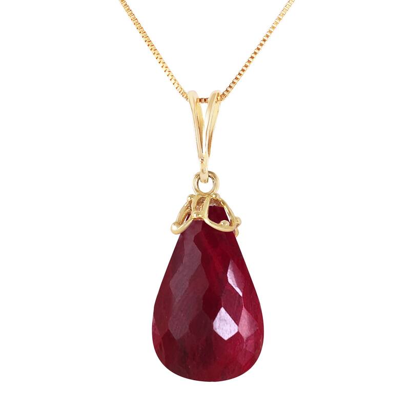 14.8 Carat 14K Solid Gold Elegant Necklace Briolette Natural Ruby - 18 Inch - Yellow