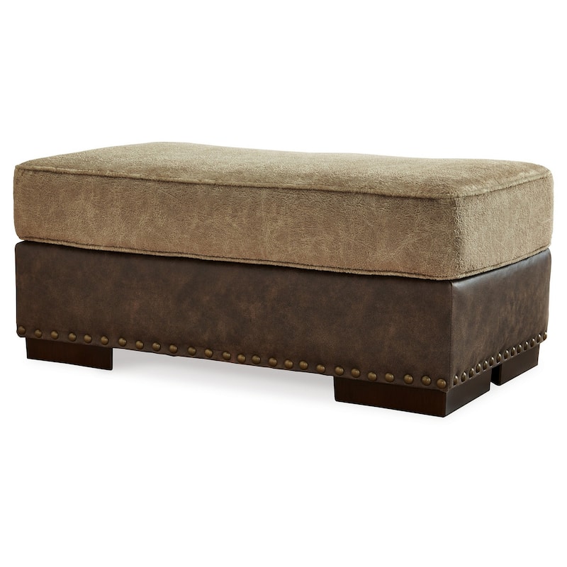 Srie 44 Inch Ottoman, Nailhead Trim, Plush, Faux Leather, Dual Tone Brown