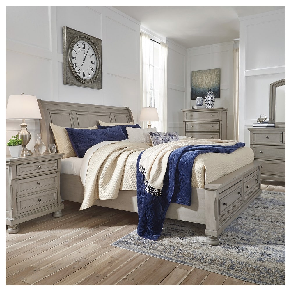 Lettner Light Gray Sleigh Bed with Storage