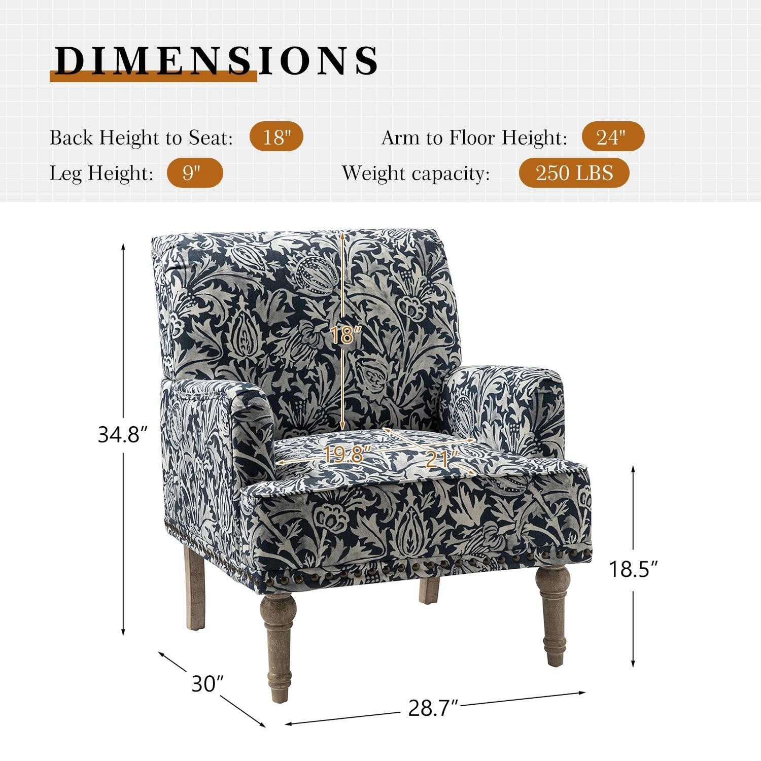 Geltrude Traditonal Floral Fabric Design Upholstered Accent Armchair with  Turned Legs by HULALA HOME