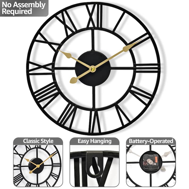 Sorbus Large 12 inch Decorative Round Analog Wall Clock Battery Operated With Roman Numeral