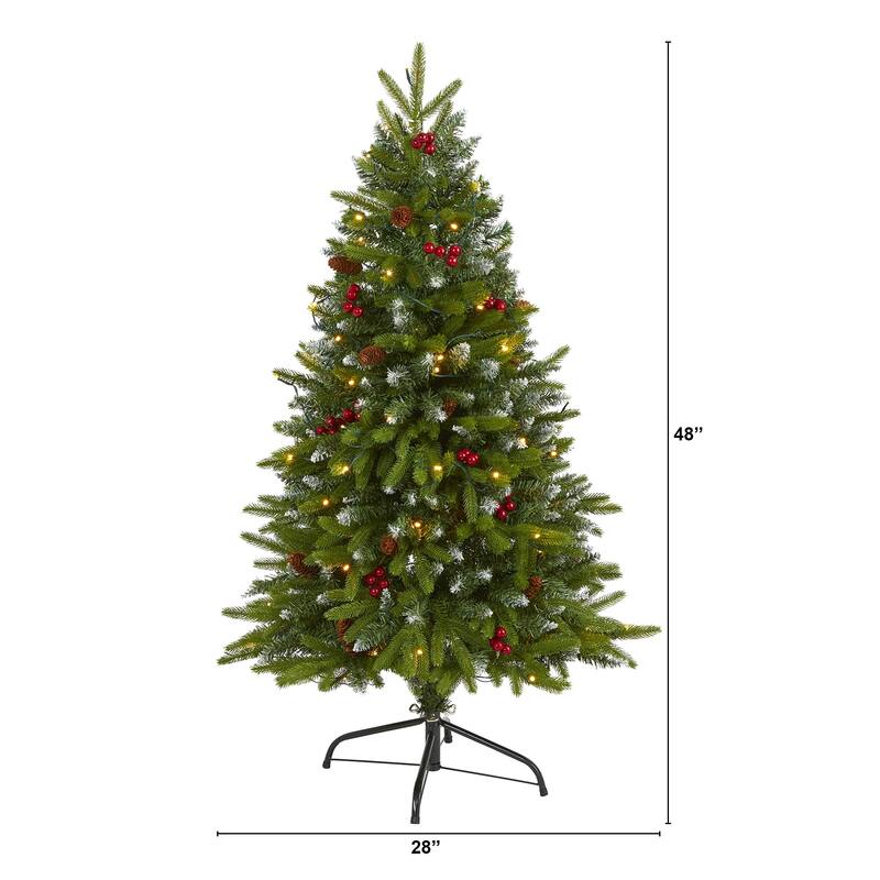4' Pre-Lit Portland Spruce Frosted Artificial Christmas Tree, Clear LED Lights - 4 Foot