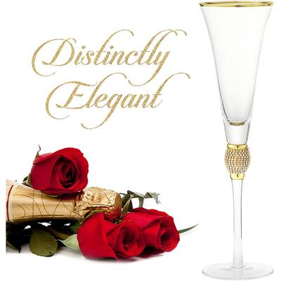 Berkware Luxurious Champagne Trumpet Flutes with Dazzling Rhinestone Rim