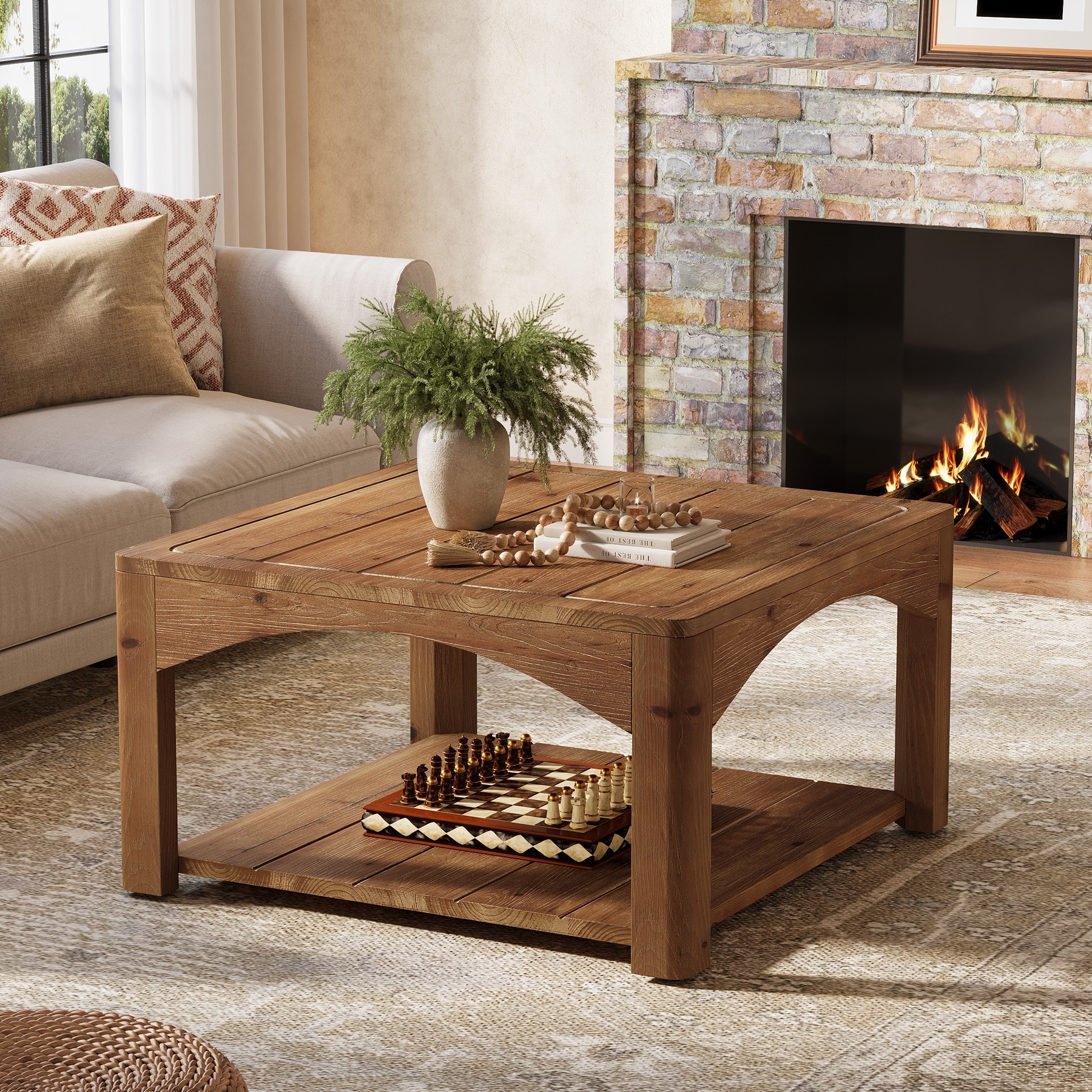 Solid Wood Coffee Table, 31.5-Inch Square Coffee Table
