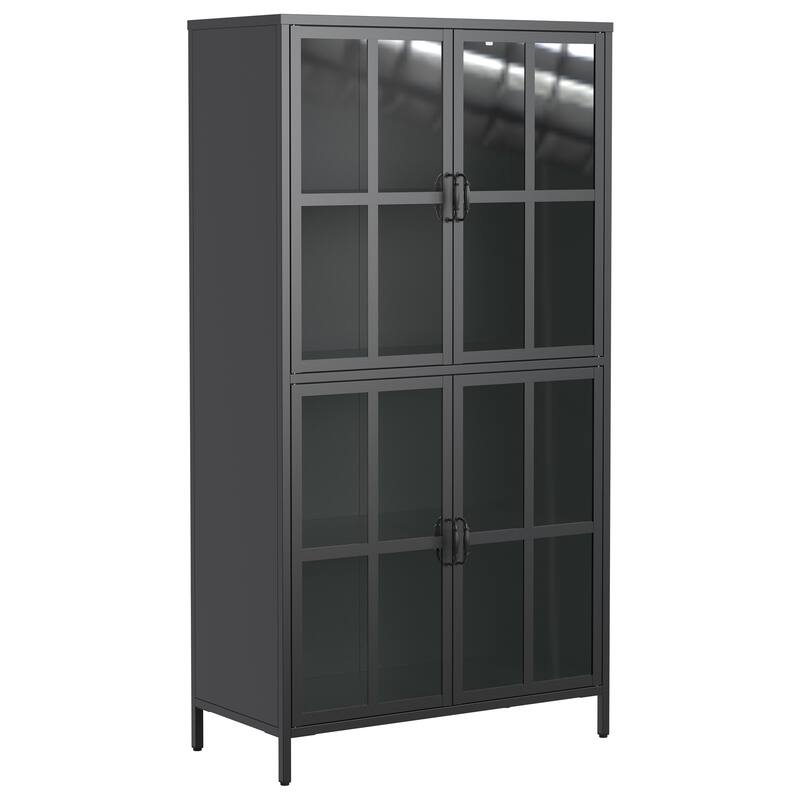 Metal Storage Cabinet with Tempered Glass Doors,Adjustable Shelves,Anti-Tipping Device,Magnetic Silent Closure,Adjustable Feet