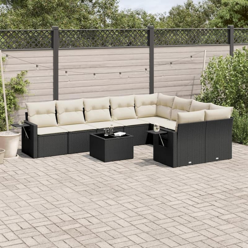 vidaXL Garden Sofa Set Black - Black and cream Large With table