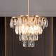 preview thumbnail 1 of 14, Modern Glam Gold Tiered Crystal Chandelier Transitional Drum Foyer Pendant for Dining Room - 14.1 inches