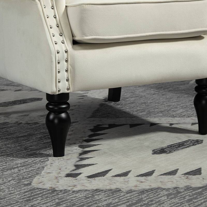 Transitional Wingback Accent Chair Armchair with Sturdy Wood Legs