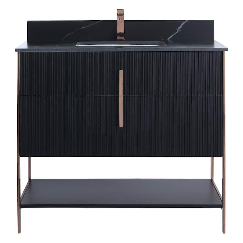 Fine Fixtures Serenity Modern Bathroom Vanity with Black Sintered Stone Top