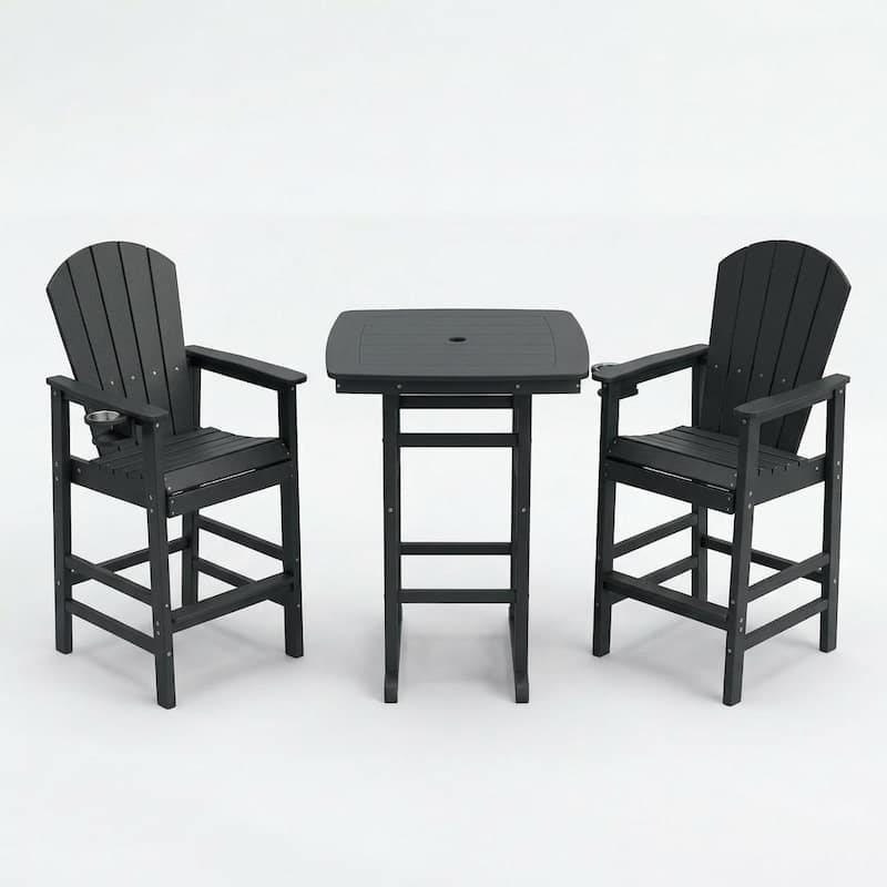 3-Piece HDPE Bar-Height Patio Bistro Set, 42.1" Square High Top Pub Table + 2 Bar Chairs, All-Weather Outdoor Dining Set