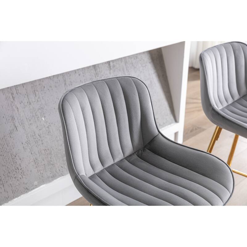 30 inch Set of 2 Bar Stools,with Chrome Footrest Velvet Fabric Counter Stool Golden Leg Simple High Bar Stool