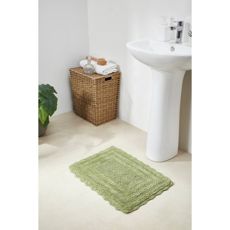 Better Trends Bath Rugs Set 100% Cotton Soft & Water Absorbent Tufted Bathroom Rug for Shower, Sink Bath Mats Lilly Crochet - 3 Piece Set (17" x 24" | 21" x 34" | 24" x 40") - Sage