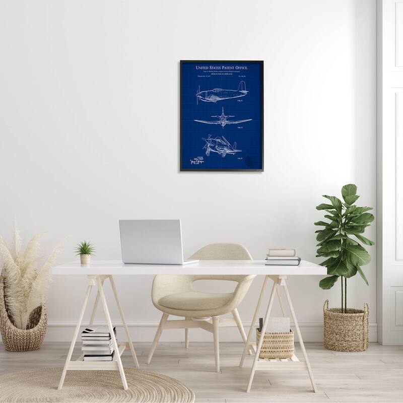 Stupell Blueprint Patent Airplane Diagram Framed Giclee Art, Design by Karl Hronek
