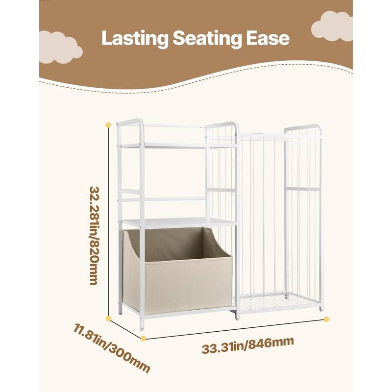 White Kids Toy Organizer with 4 Compartments and Metal Basket Top Shelf and Anti-Tip Design - 33.31 x 11.81 x 32.28 in