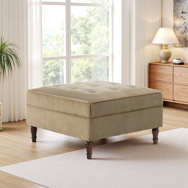 Corduroy Flip Top Dual-Use Storage Ottoman Coffee Table - Camel