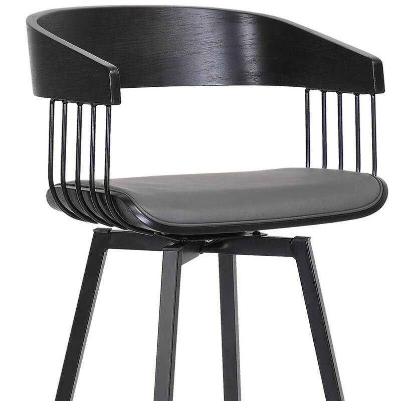 Modern Faux Leather Swivel Counter Stool with Arms and Footrest 27" Seat Height and Metal Legs