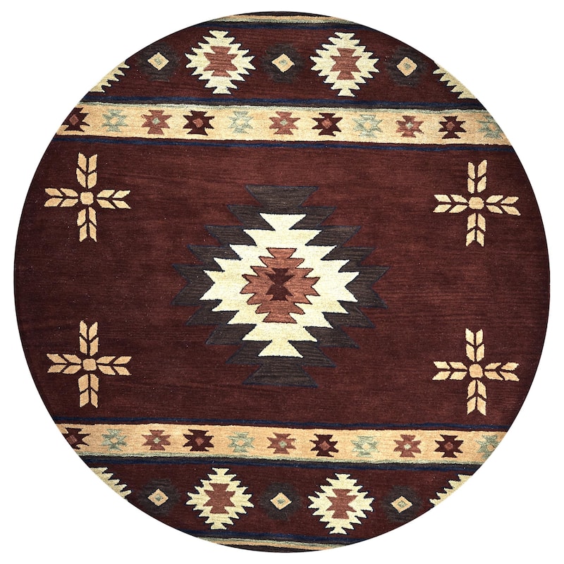 Alora Decor Ryder Southwestern Hand-tufted Wool Rug - 8' x 8' Round - Burgundy