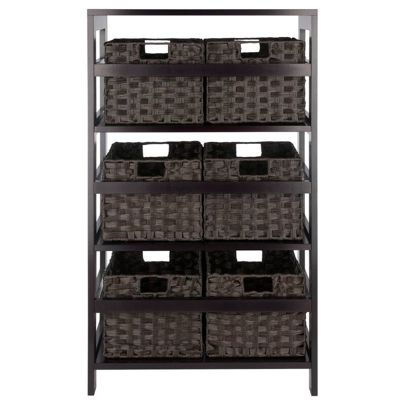 7 Pc Storage Shelf 6 Foldable Woven Baskets 42" Espresso Chocolate