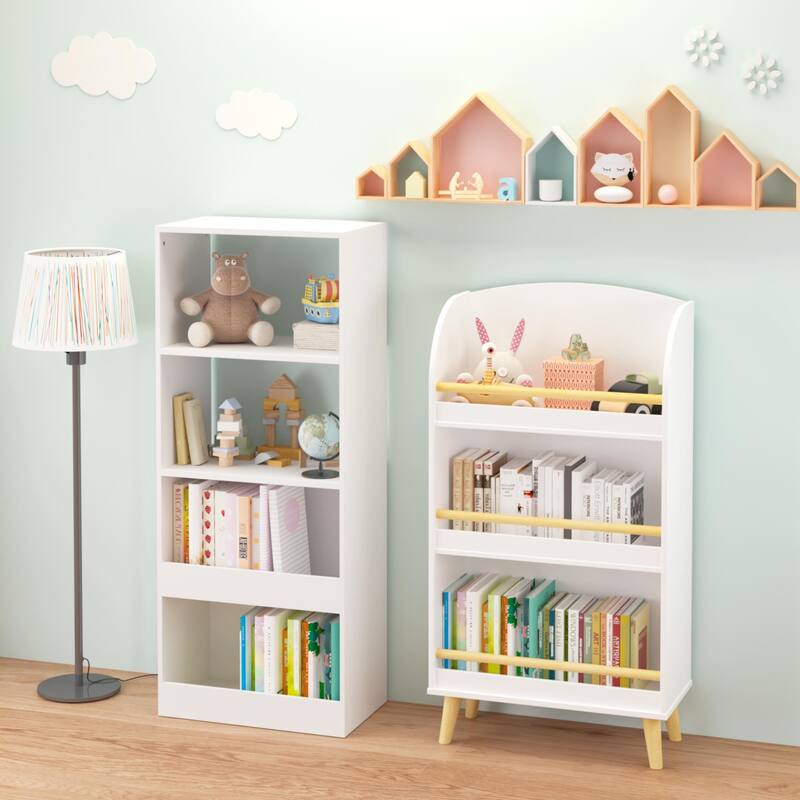 Anmytek White Arched Top Kids Bookshelf Nursery and Playroom Storage with Pine Legs