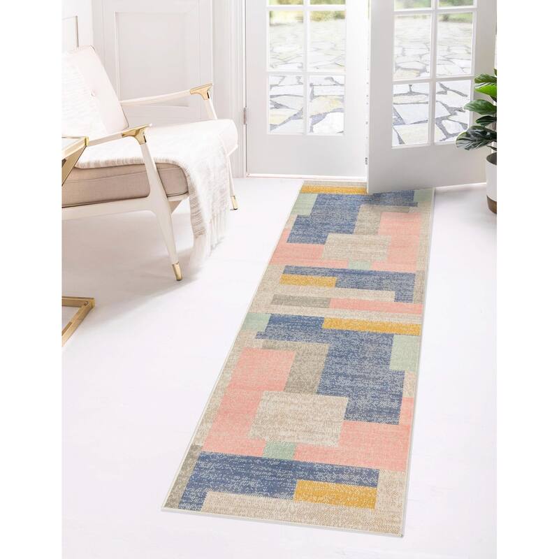 Contemporary Heloise Collection Area Rug - 2'x10' - Multi-Blue