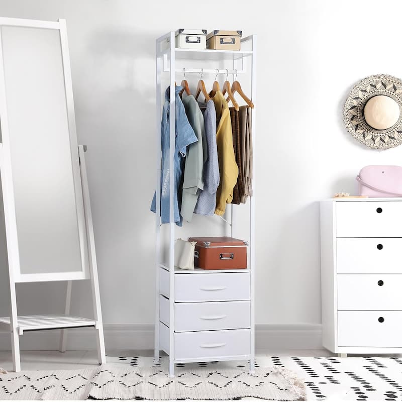 Clothing Rack with Drawers - White