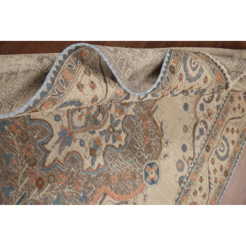 Hand Knotted Oriental 100% Wool Carpet Traditional Medallion Beige & Ivories Tabriz Area Rug - 9' 5'' X 6' 5''