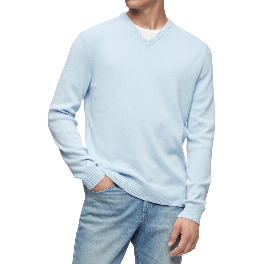 Calvin Klein Mens Sweater Sky Blue Size Medium M Ribbed Trim Knit V Neck Overstock 33346981