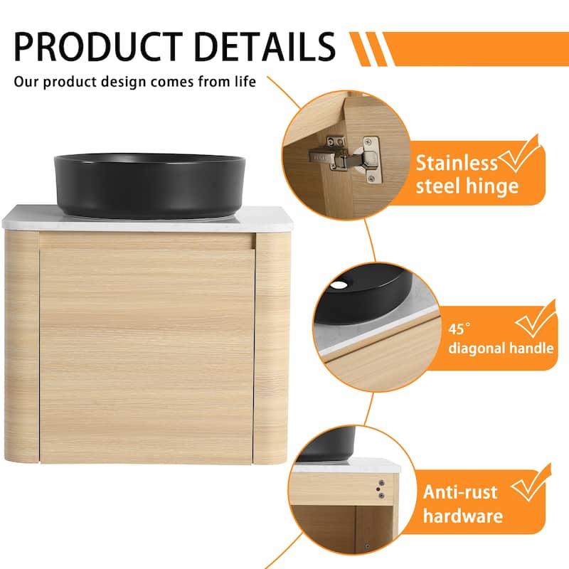 Bathroom Vanity With Sink In 24/30 Inch, Floating Bathroom Vanity With Soft Close Door