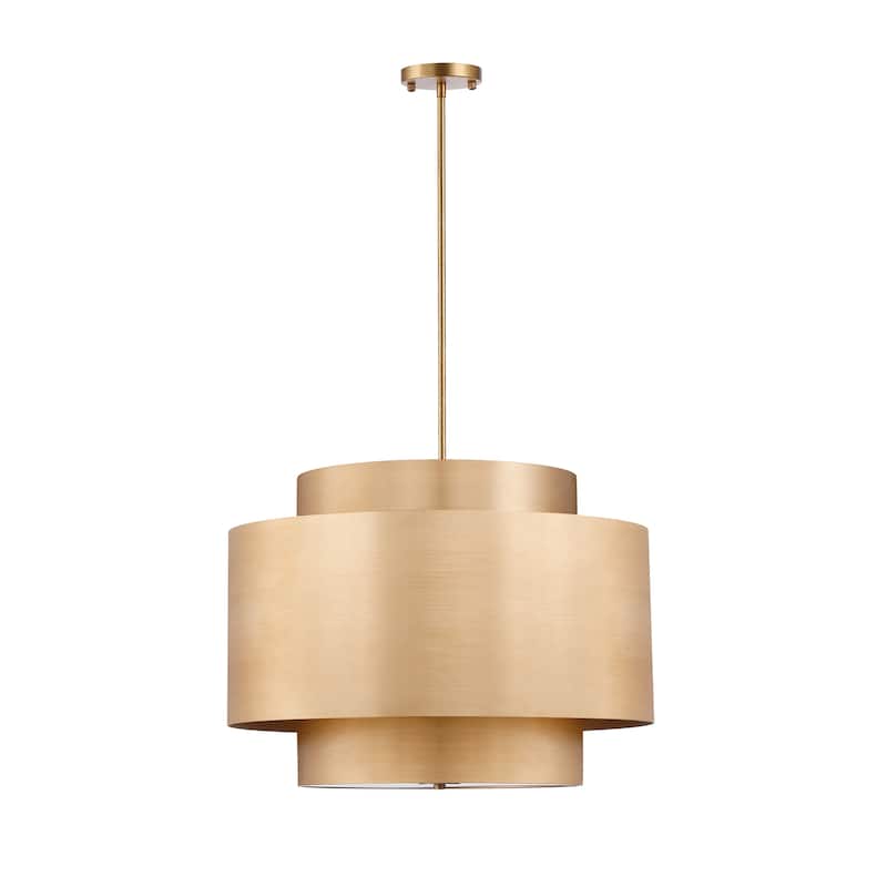 6-light Rubbed Brass Double Drum Design Lantern Chandelier with Diffuser