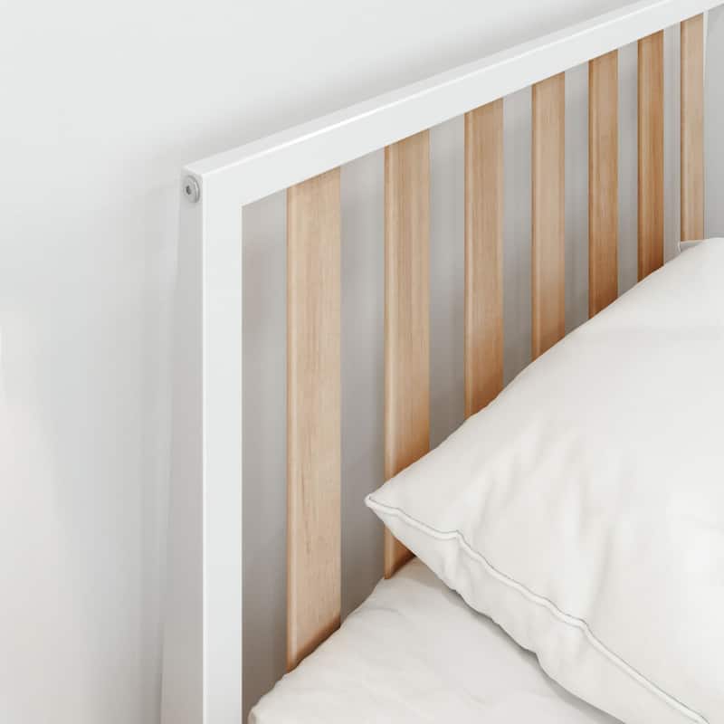 Plank and Beam Scandinavian Twin Size Bed with Slatted Headboard