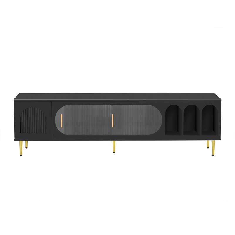 Modern TV Stand for 70+ Inch TV, Entertainment Center TV Media Console Table, with 3 Shelves and 2 Cabinets, sliding door