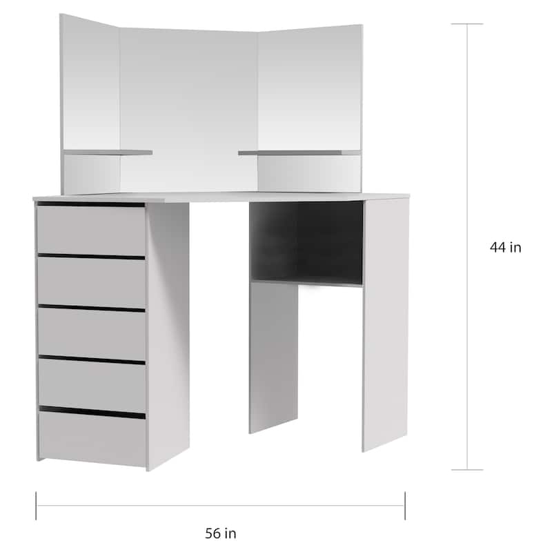 Victoria - Corner Makeup Table with Mirror and Integrated Storage