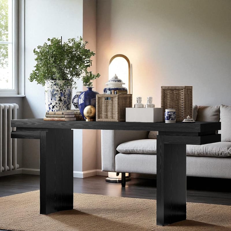 66" Extra Wide Console Table with Real Wood Veneer, Minimalist Entryway and Hallway Accent Sofa Table