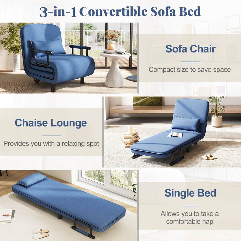 Costway 3-in-1 Convertible Sofa Bed with 5-Position Adjustable