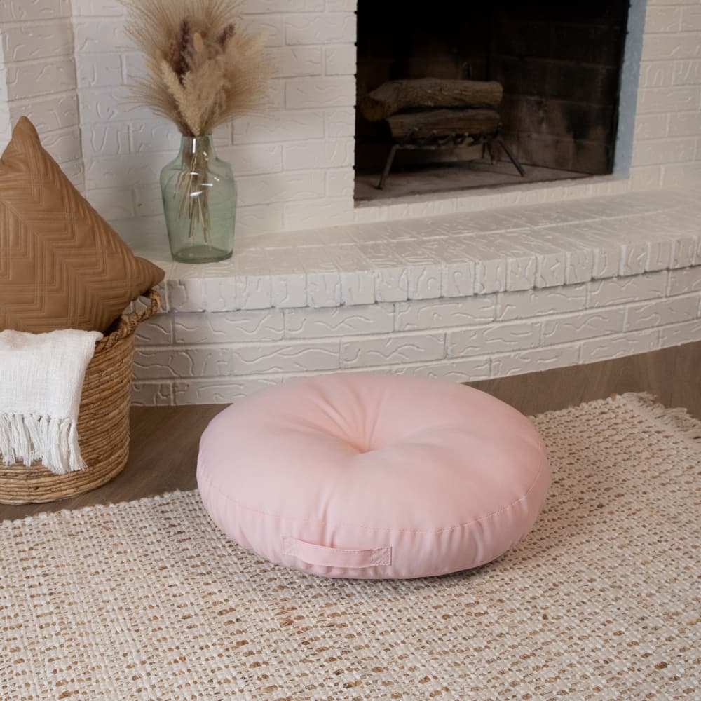 Sorra Home Solid Circle Tufted Floor Pillow with Handle