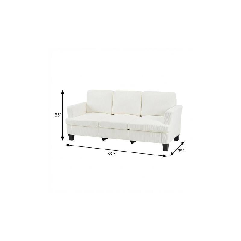 HomeRoots 84" White Corduroy Sofa